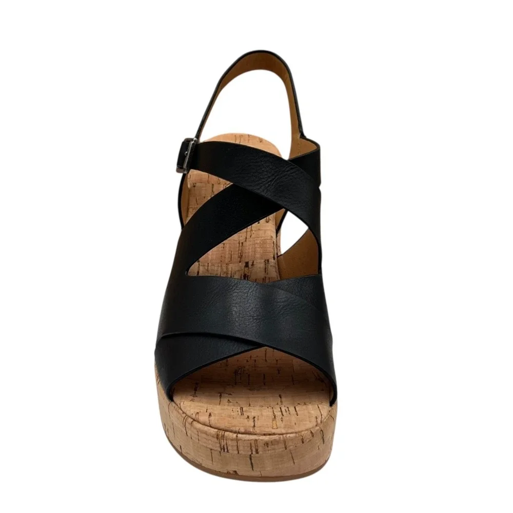 Korks Brigitte Women's 4" Wedge Platform Sandal Size 7 Black/Tan Open Toe Style - Picture 5 of 10